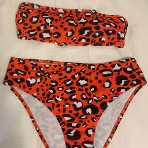 Orange Cheetah High Waisted Bathing Suit